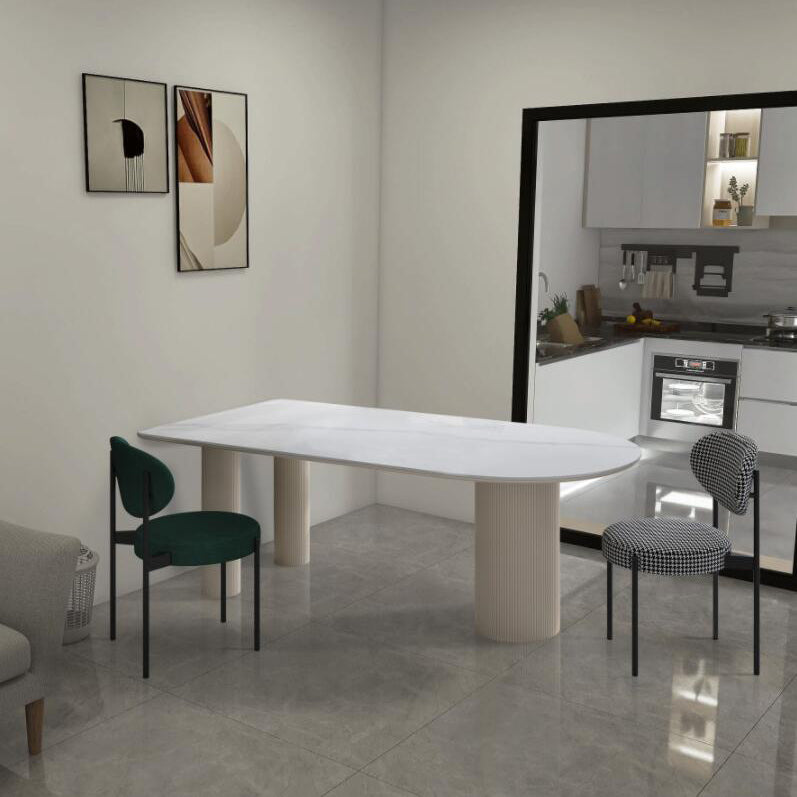 Metal Modern Free Form Dining Table Marble Top Table for Dining Room and Kitchen