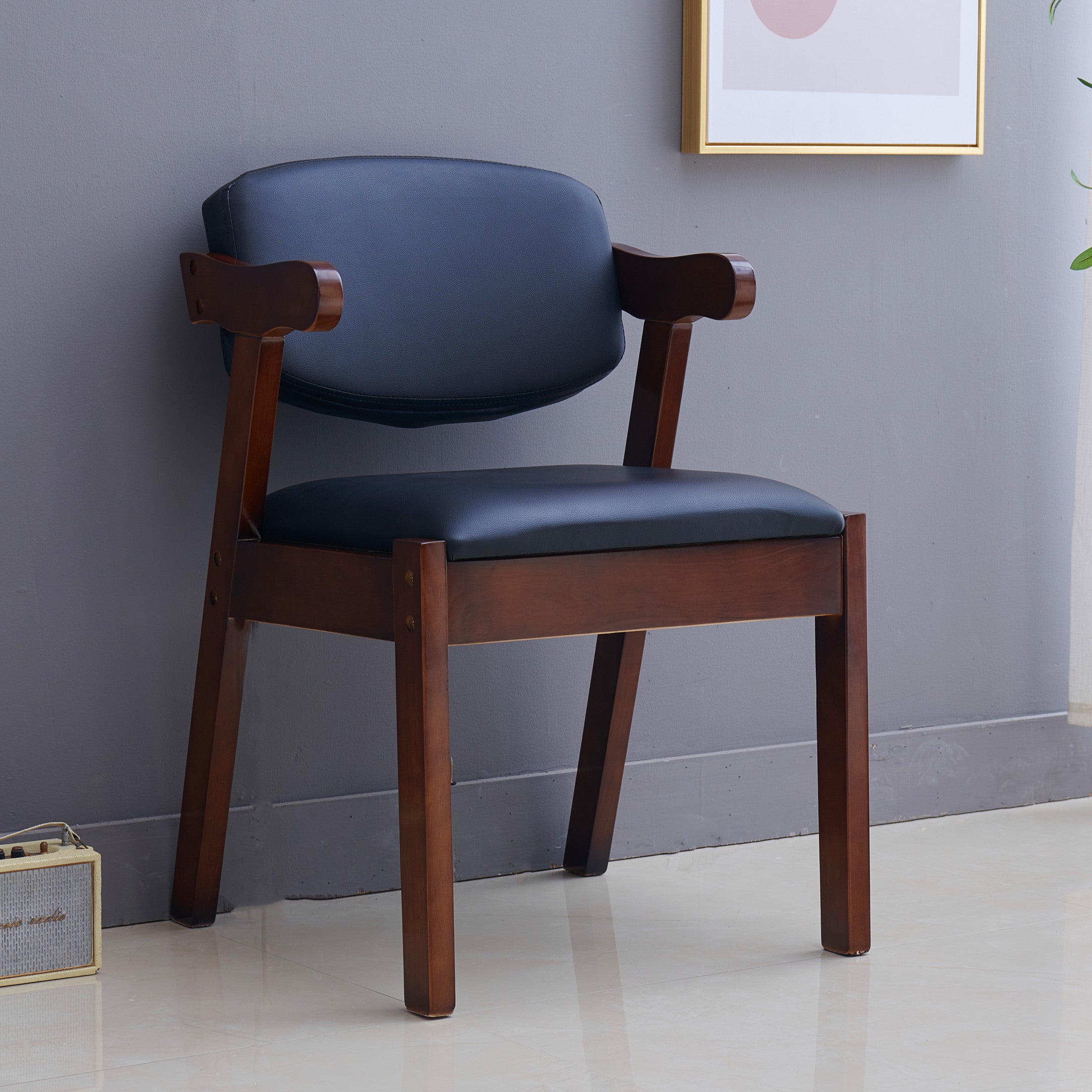 Contemporary Dining Arm Chair Open Back Side Chair with Wood Legs for Home Use