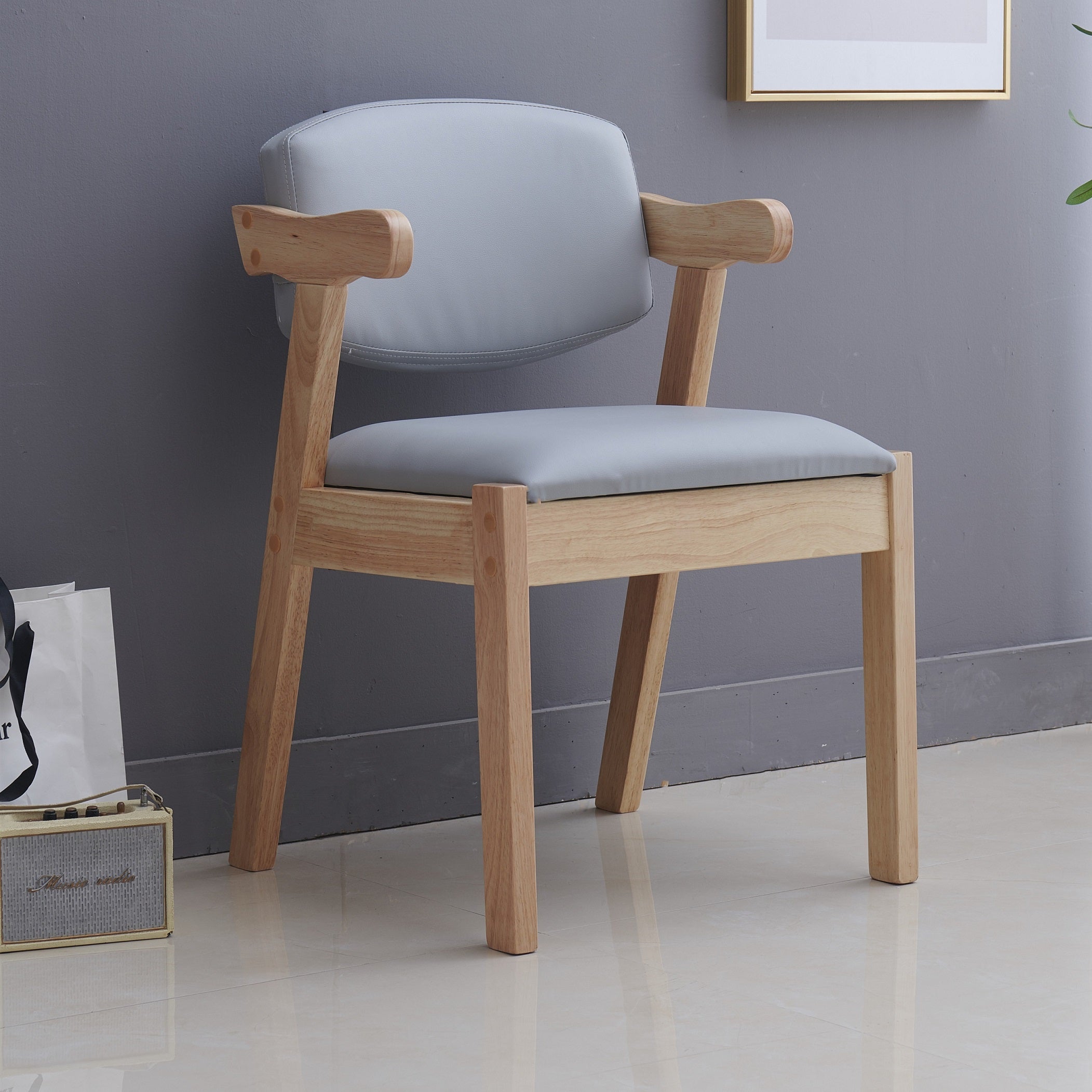 Contemporary Dining Arm Chair Open Back Side Chair with Wood Legs for Home Use