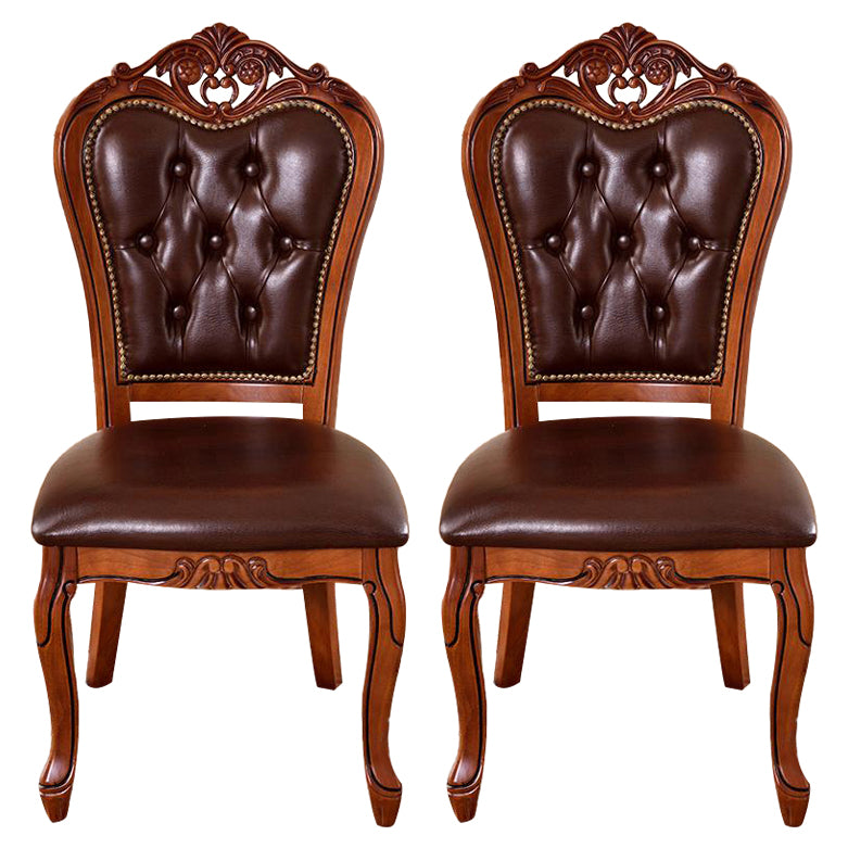 Leather Open Back Dining Side Chair Kitchen Dining Chair with Solid Wood Legs