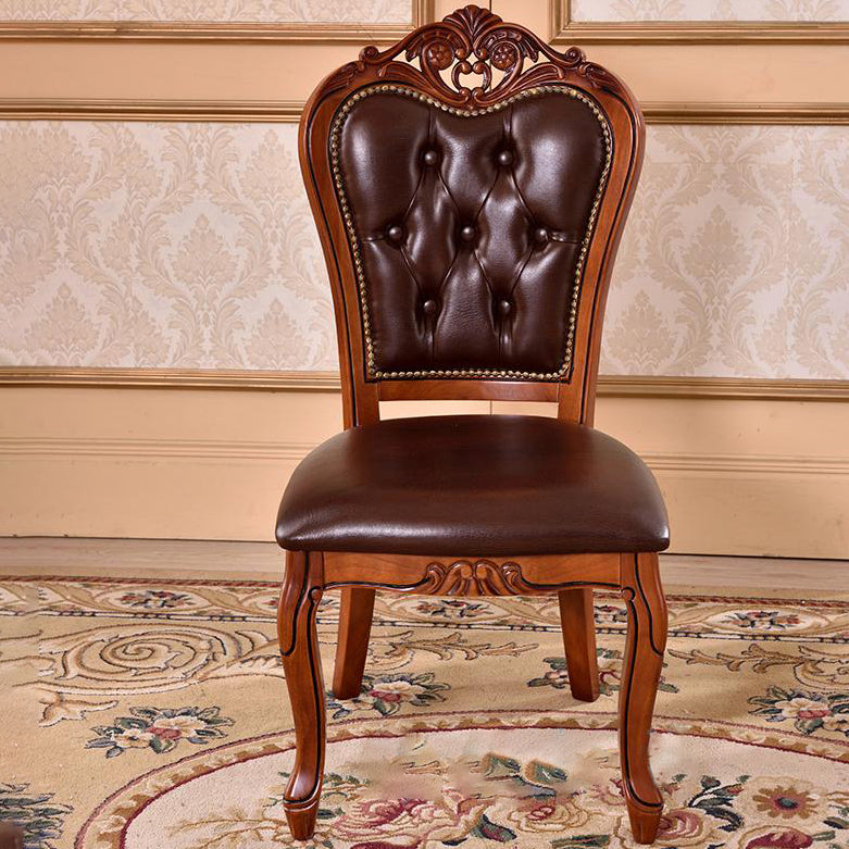Leather Open Back Dining Side Chair Kitchen Dining Chair with Solid Wood Legs