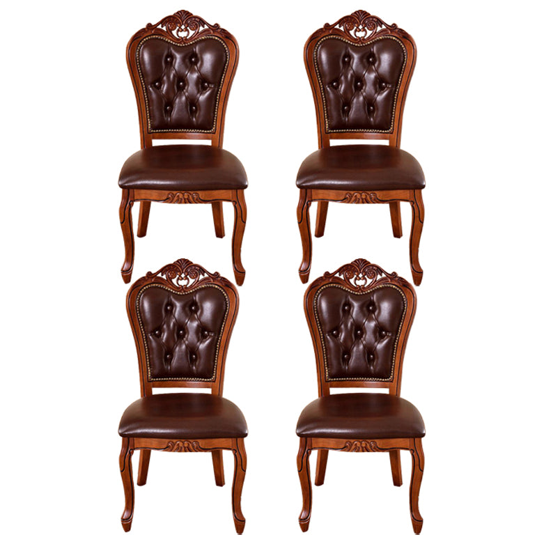 Leather Open Back Dining Side Chair Kitchen Dining Chair with Solid Wood Legs