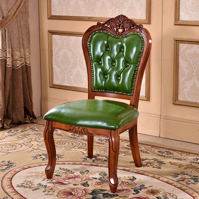 Leather Open Back Dining Side Chair Kitchen Dining Chair with Solid Wood Legs