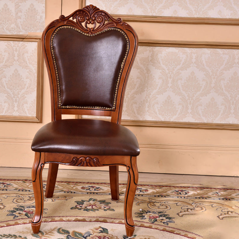 Leather Open Back Dining Side Chair Kitchen Dining Chair with Solid Wood Legs
