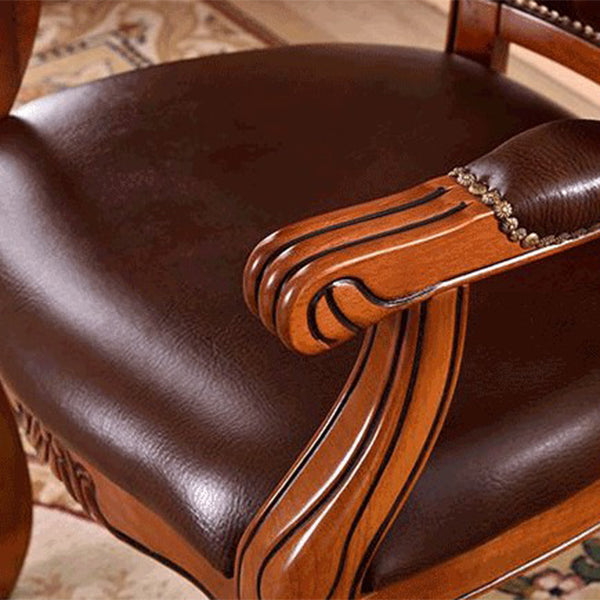 Leather Open Back Dining Side Chair Kitchen Dining Chair with Solid Wood Legs