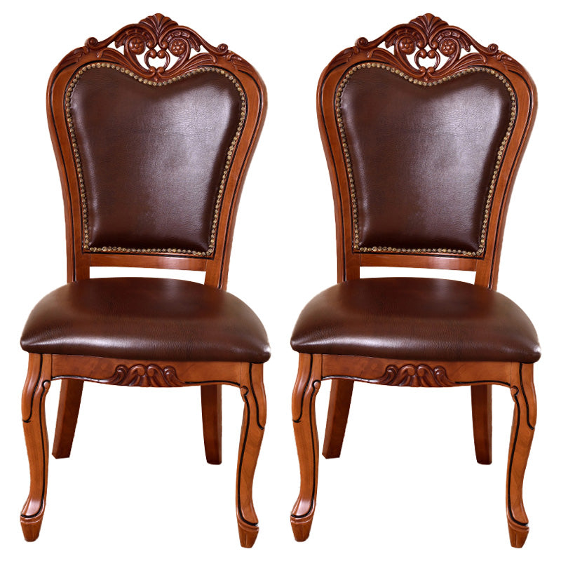 Leather Open Back Dining Side Chair Kitchen Dining Chair with Solid Wood Legs