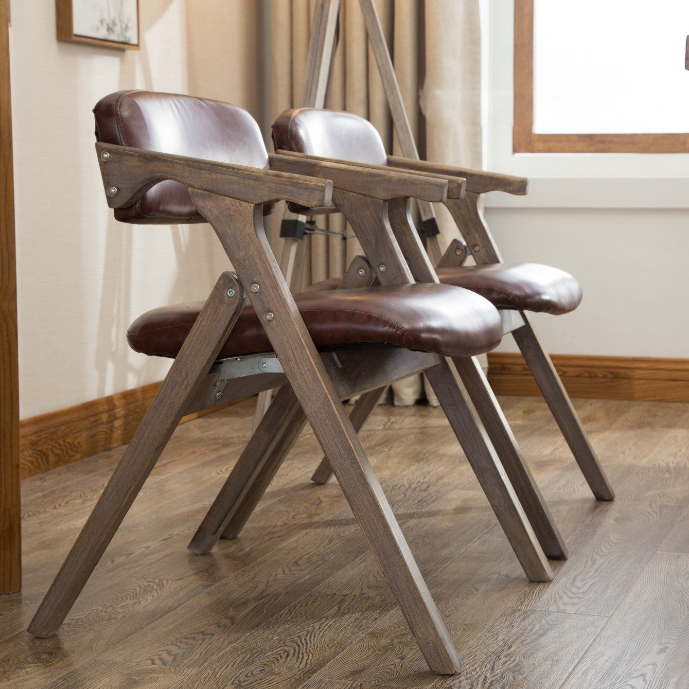 Country Style Dining Arm Chairs Open Back Foldable Upholstered Armchair