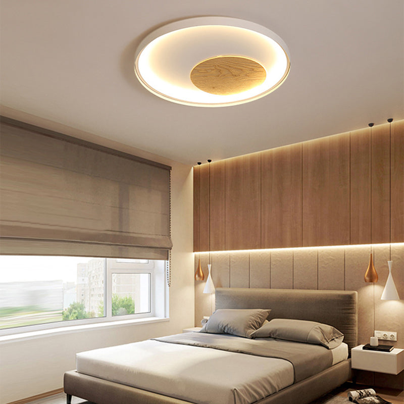 Disk Thin Hotel Plafondinbouw Acryl Nordic 12/16/19,5 Inch Brede LED-inbouwlamp in zwart/wit en hout