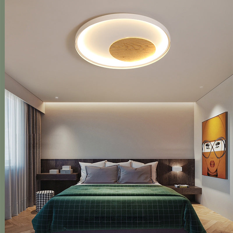 Disk Thin Hotel Plafondinbouw Acryl Nordic 12/16/19,5 Inch Brede LED-inbouwlamp in zwart/wit en hout