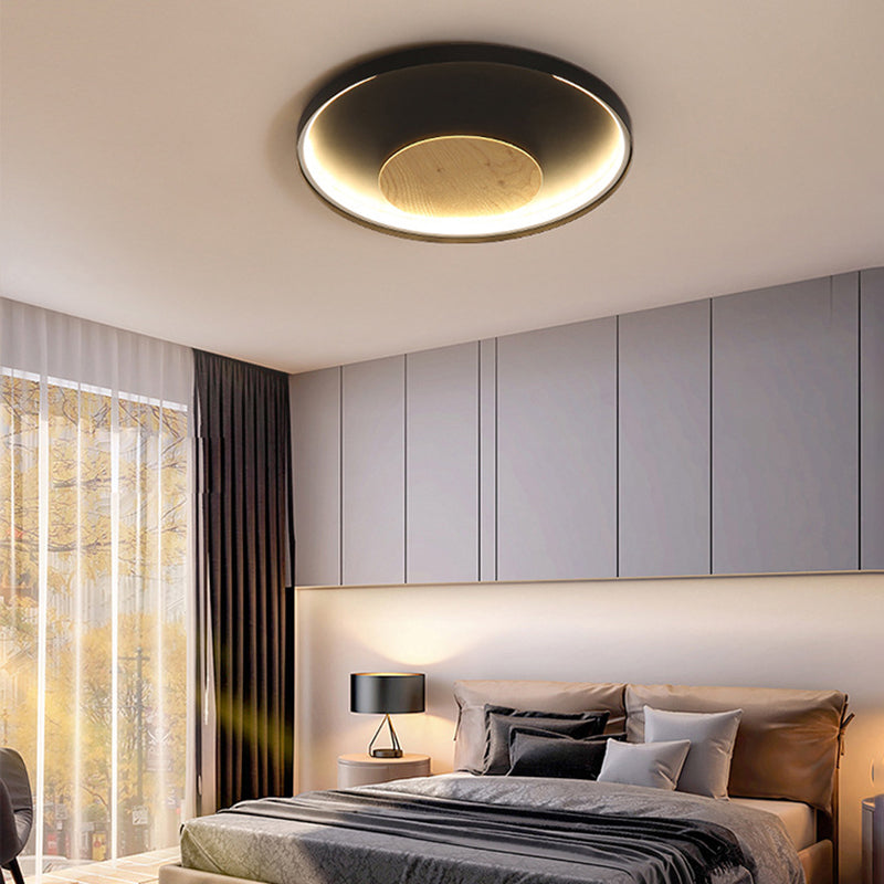 Disk Thin Hotel Plafondinbouw Acryl Nordic 12/16/19,5 Inch Brede LED-inbouwlamp in zwart/wit en hout