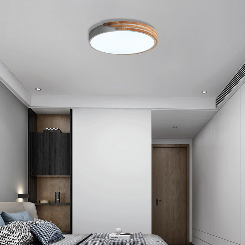 Nordic Style Round Ceiling Fixture Wood and Acrylic Unique Ceiling Lights Flush Mount in Grey/White/Green
