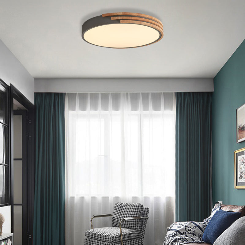 Nordic Style Round Ceiling Fixture Wood and Acrylic Unique Ceiling Lights Flush Mount in Grey/White/Green