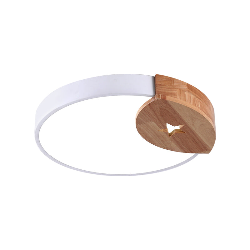 White Round Thin Ceiling Fixture Simple Acrylic 9"/12"/20" Wide LED Flush Mounted Lamp with Wood Guard, Warm/White Light