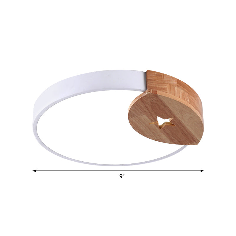 White Round Thin Ceiling Fixture Simple Acrylic 9"/12"/20" Wide LED Flush Mounted Lamp with Wood Guard, Warm/White Light