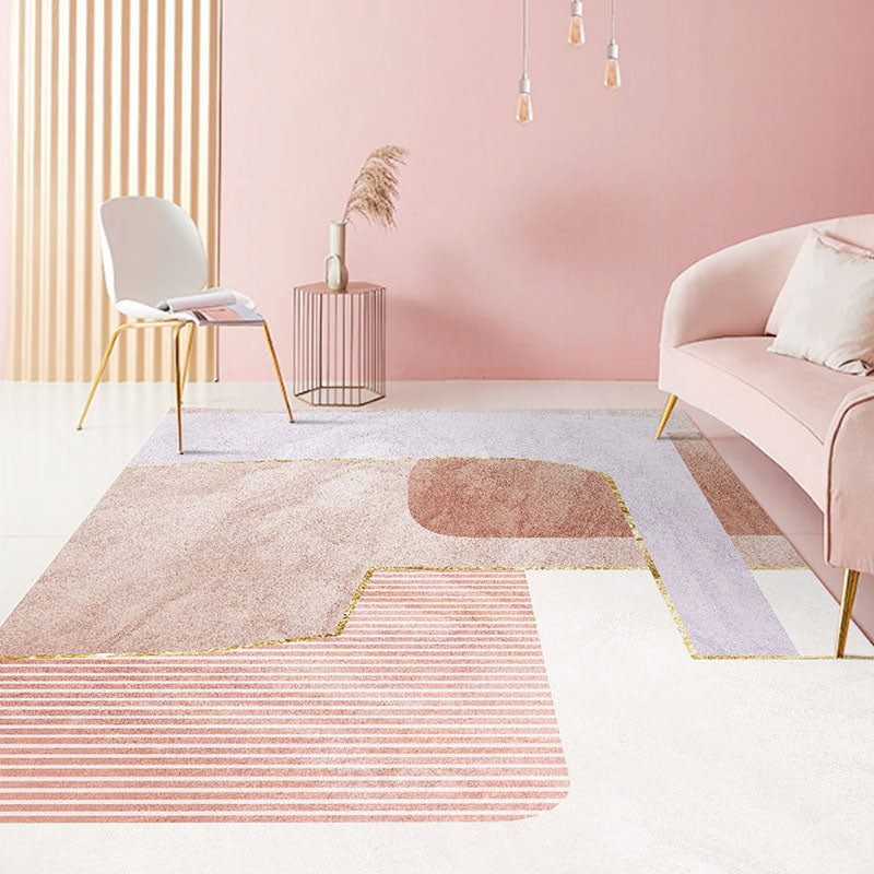 Tapis nordique rose en Polyester, bloc de couleur, lavable, pour la décoration de la maison