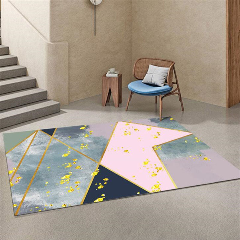 Pink Nordic Carpet Polyester Color Block Carpet Washable Carpet for Home Decor