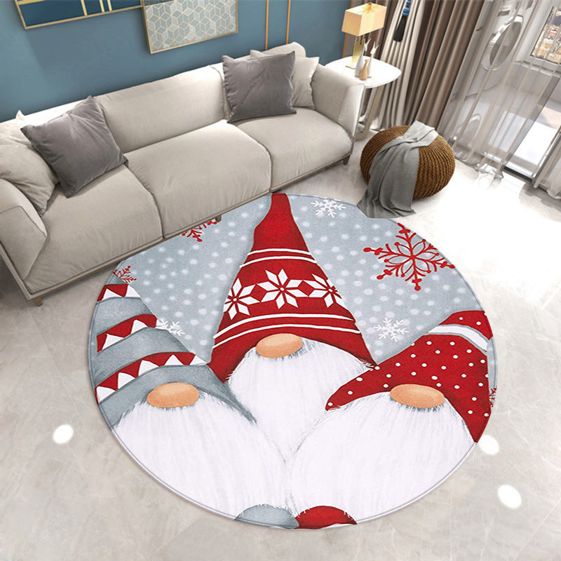 Round Christmas Print Carpet Polyester Modern Rug Stain Resistant Area Carpet for Living Room