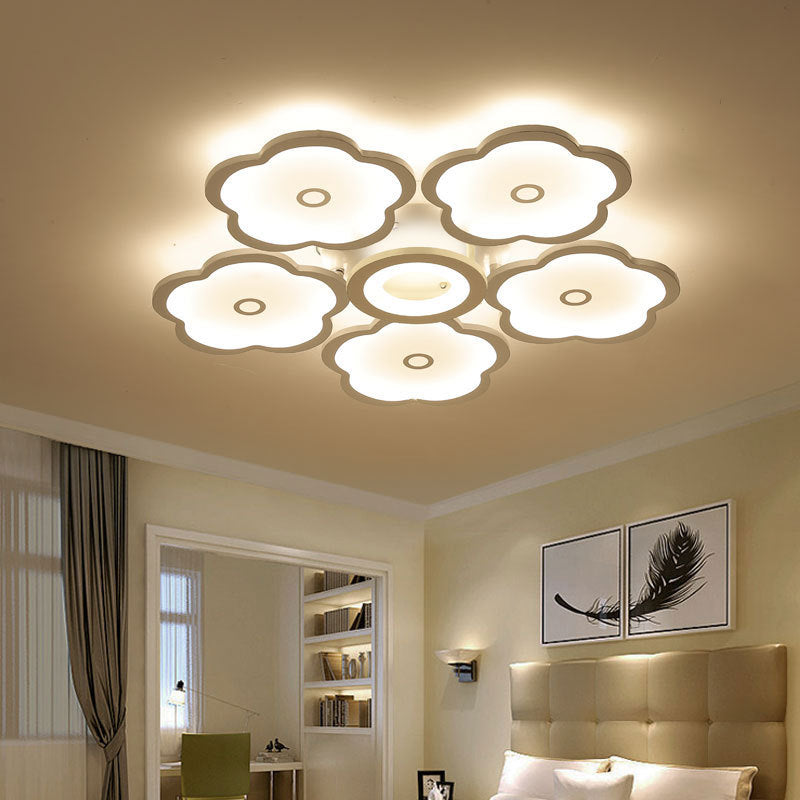 3/6/9 Heads Unique Flower Ceiling Fixture Modern Iron Acrylic White Ceiling Lights for Indoor