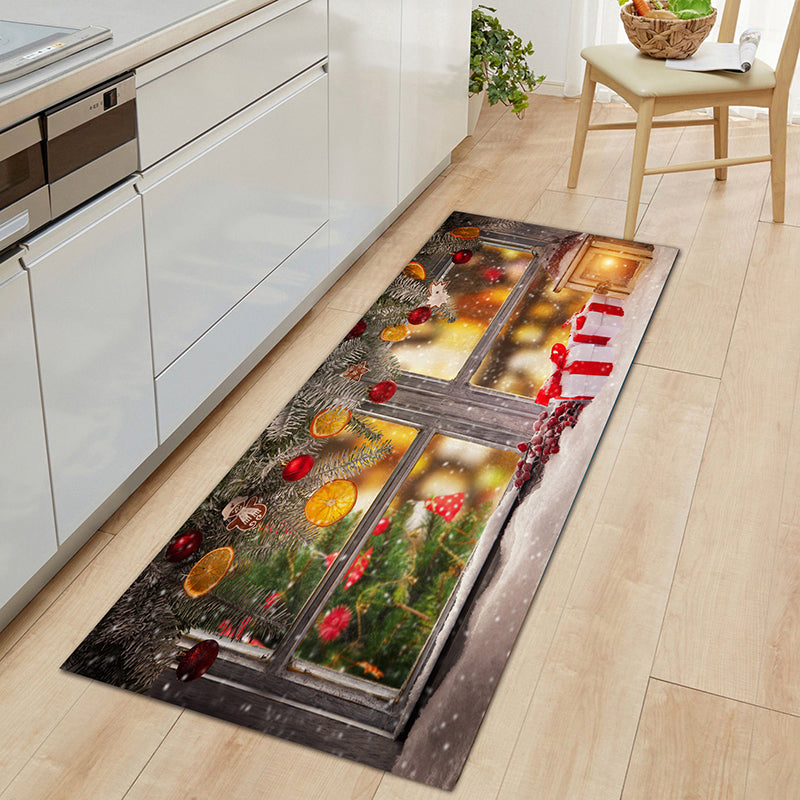 Contemporary Christmas Print Rug Polyester Carpet Non-Slip Backing Indoor Rug for Living Room