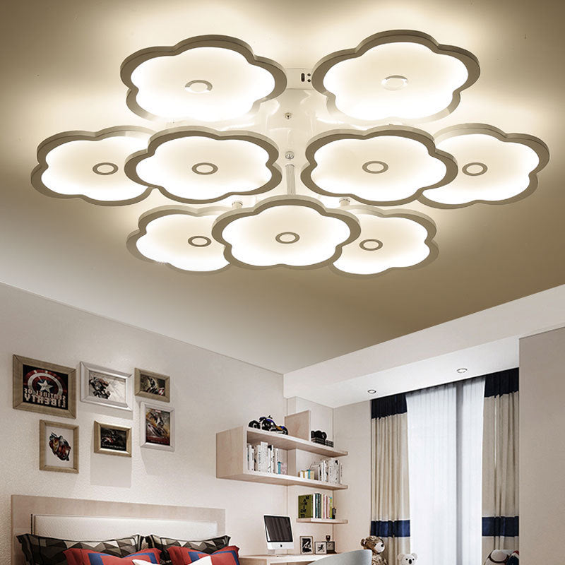 3/6/9 Heads Unique Flower Ceiling Fixture Modern Iron Acrylic White Ceiling Lights for Indoor