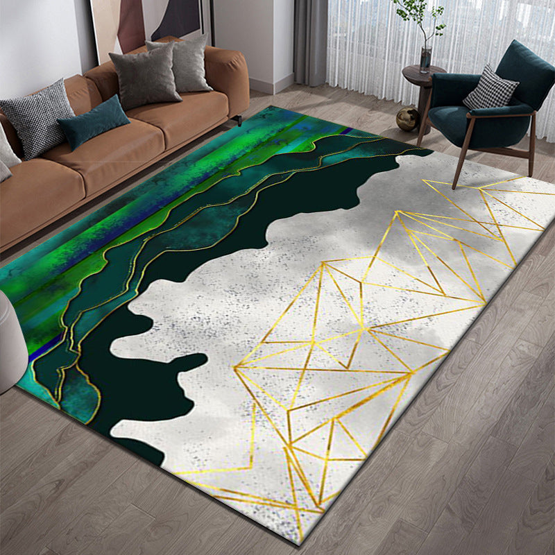Funky Green Tone Abstract Print Carpet Leisure Rug Polyester Non-Slip Carpet for Home Decor