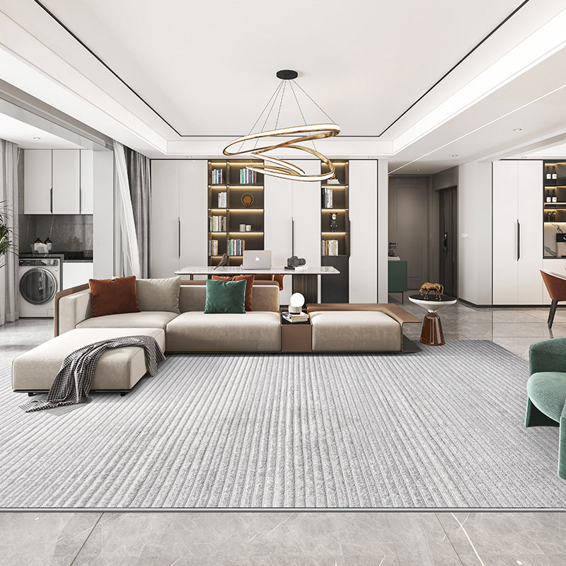 Grey Living Room Area Carpet Pure Color Polyester Area Rug Easy Care Washable Rug