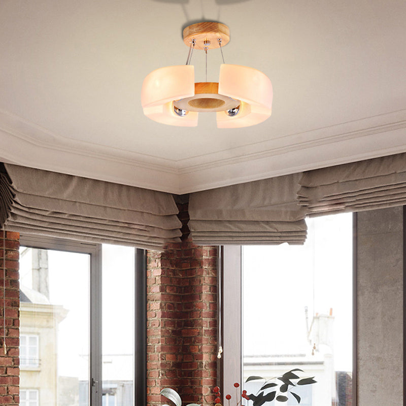 4/6 Light Wooden Ceiling Light Fixture Modern Unique Round Flush Mount Light, Warm/White