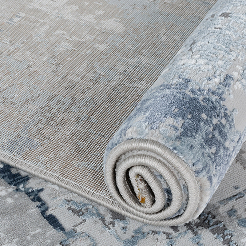 Blauer Farbblock-Teppich, moderner Polyester-Teppich, pflegeleichter, waschbarer Teppich für die Inneneinrichtung