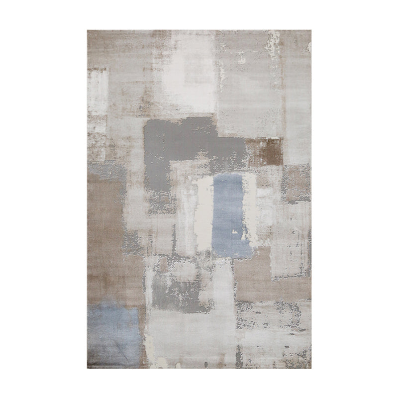 Grey Modern Area Carpet Color Block Polyester Area Rug Easy Care Washable Rug for Home Decor