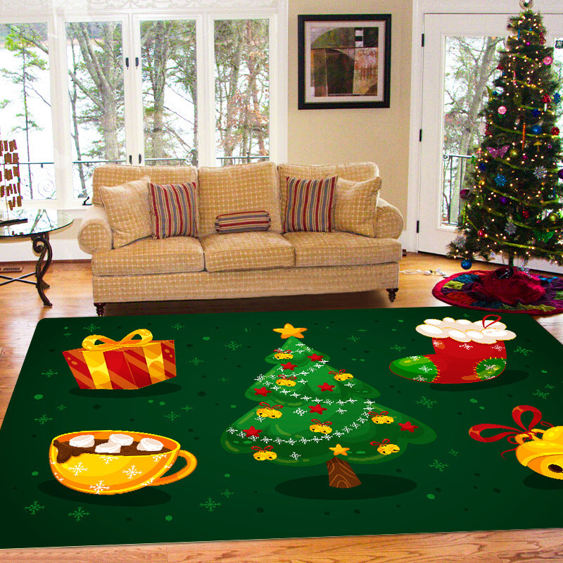 Dark Green Modern Carpet Polyester Christmas Tree Carpet Washable Carpet for Home Decor