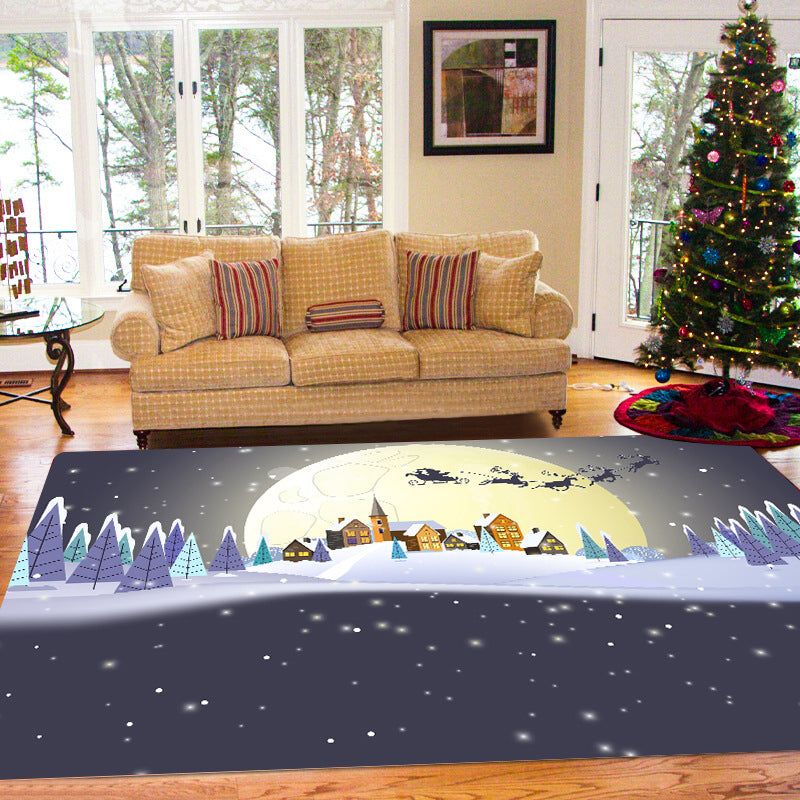 Dark Green Modern Carpet Polyester Christmas Tree Carpet Washable Carpet for Home Decor