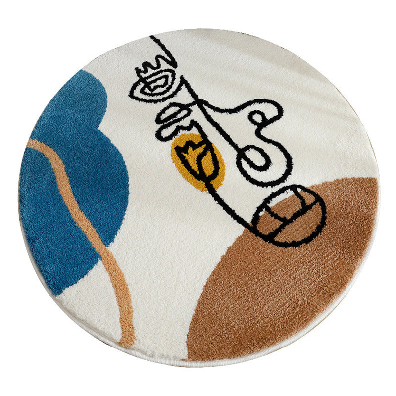 Brown Color Block Carpet Polyester Modern Carpet Washable Carpet for Home Decor