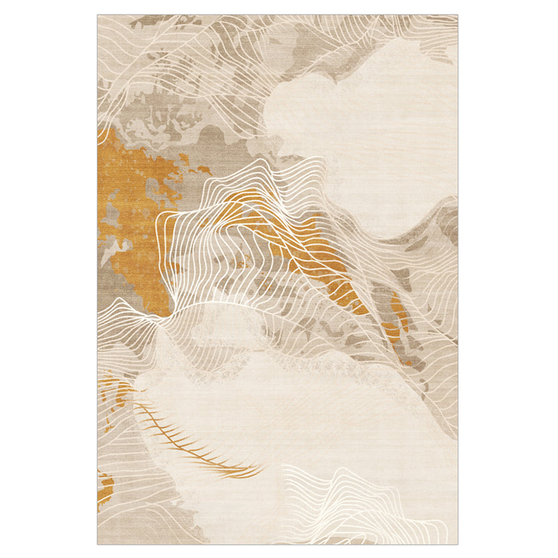 Stylish Beige Area Carpet Color Block Polyester Area Rug Anti-Slip Backing Rug for Home Decor