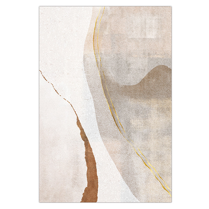 Stylish Beige Area Carpet Color Block Polyester Area Rug Anti-Slip Backing Rug for Home Decor