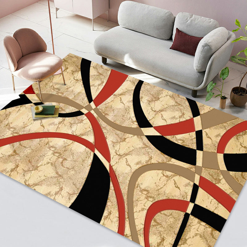 Red Modern Carpet Polyester Graphic Carpet Washable Carpet for Living Room