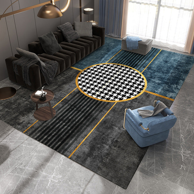Luxury Houndstooth Print Carpet Polyester Rug Non-Slip Backing Area Carpet for Living Room
