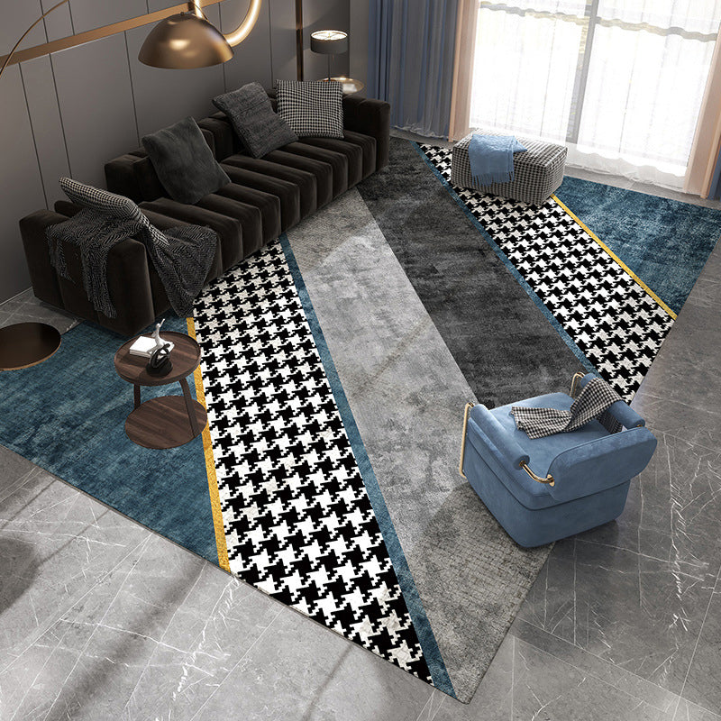 Luxury Houndstooth Print Carpet Polyester Rug Non-Slip Backing Area Carpet for Living Room