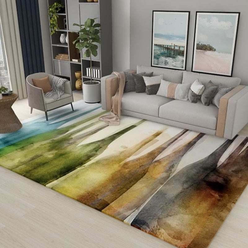 Green Graphic Rug Polyester Casual Indoor Rug Washable Rug for Living Room