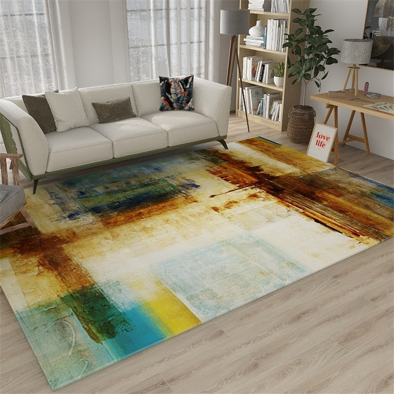 Green Graphic Rug Polyester Casual Indoor Rug Washable Rug for Living Room