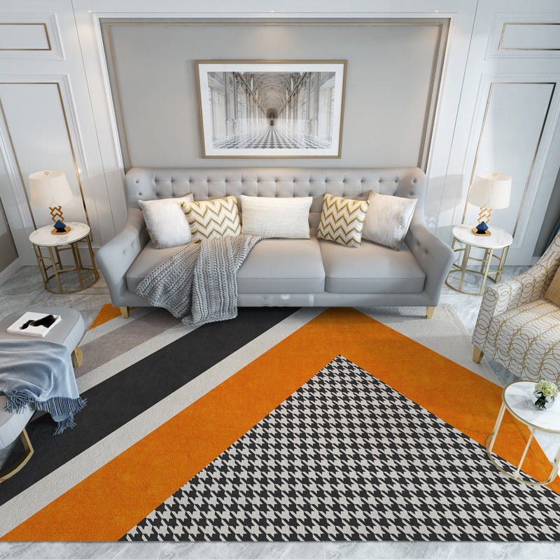 Fancy Orange Area Rug Color Block Modern Area Carpet Polyester Non-Slip Rug for Living Room