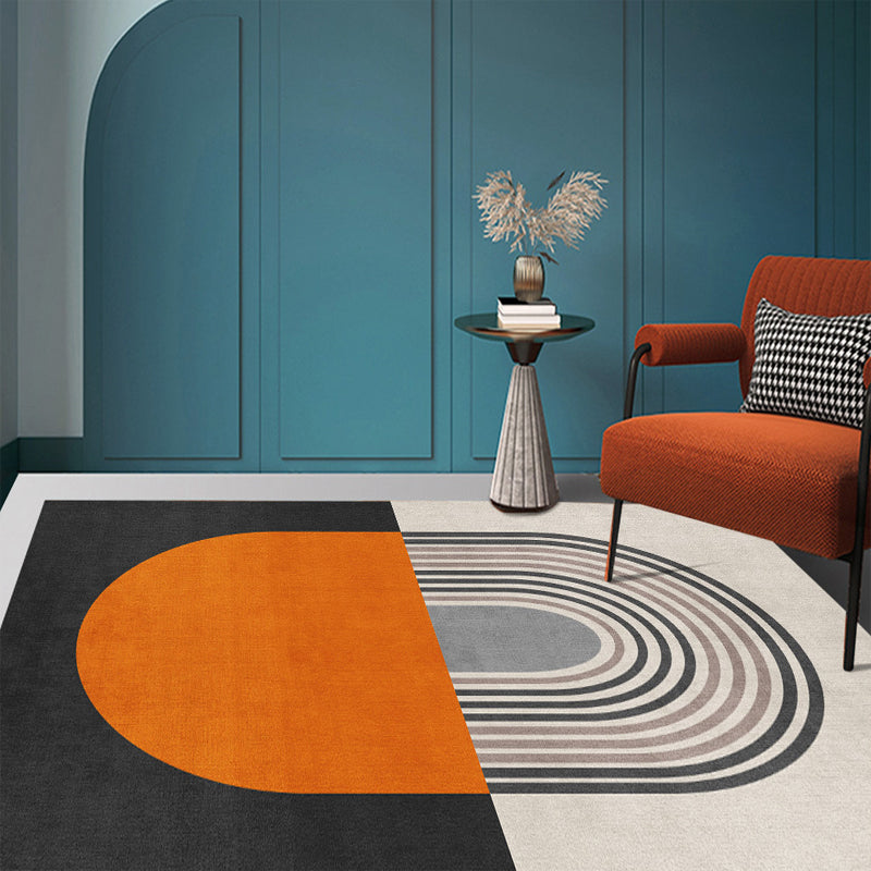 Chic Modern Area Rug Orange Geometric Print Area Carpet Polyester Stain Resistant Rug for Home Decor