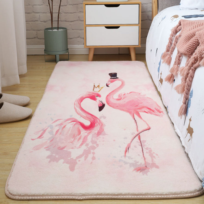 Contemporary Flamingos Print Carpet Polyester Area Rug Non-Slip Backing Indoor Carpet for Bedroom