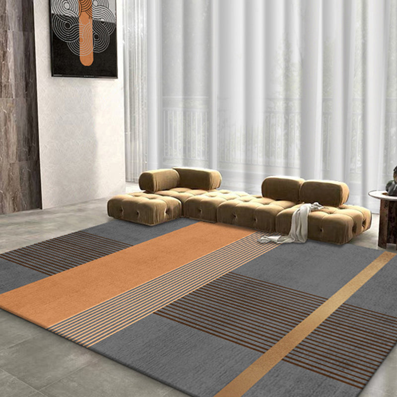 Orange Living Room Area Carpet Geometric Print Polyester Area Rug Anti-Slip Washable Rug