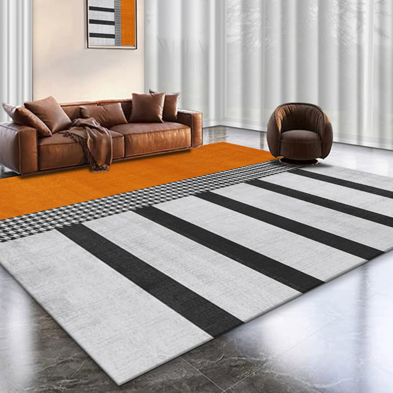 Orange Living Room Area Carpet Geometric Print Polyester Area Rug Anti-Slip Washable Rug