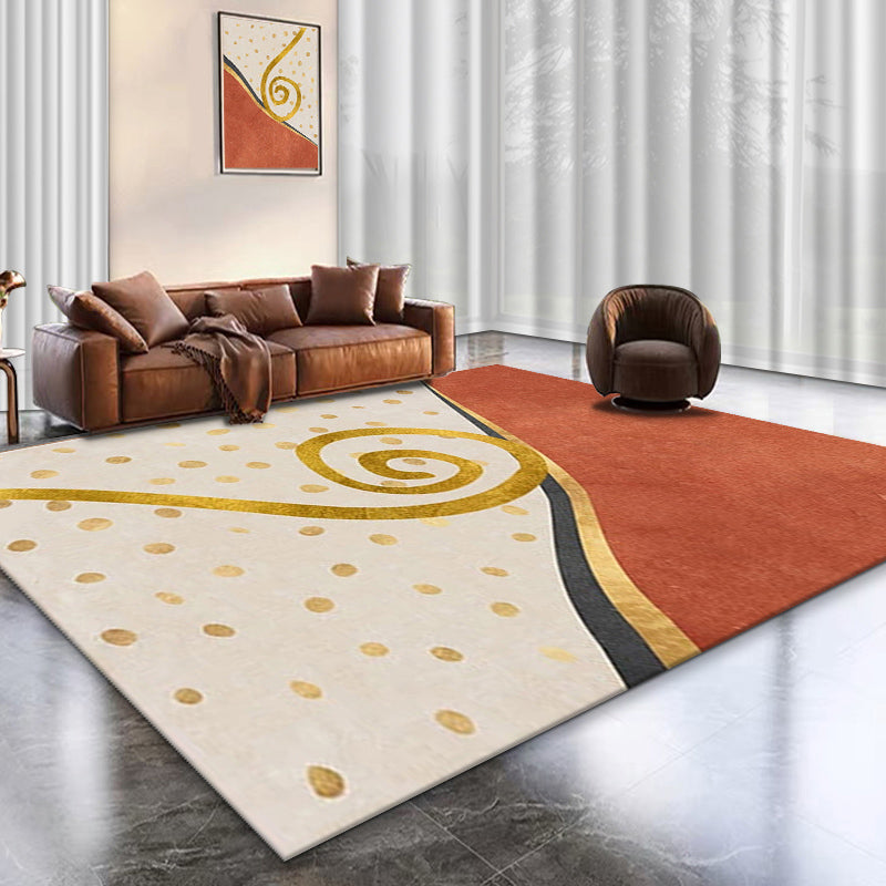 Orange Living Room Area Carpet Geometric Print Polyester Area Rug Anti-Slip Washable Rug