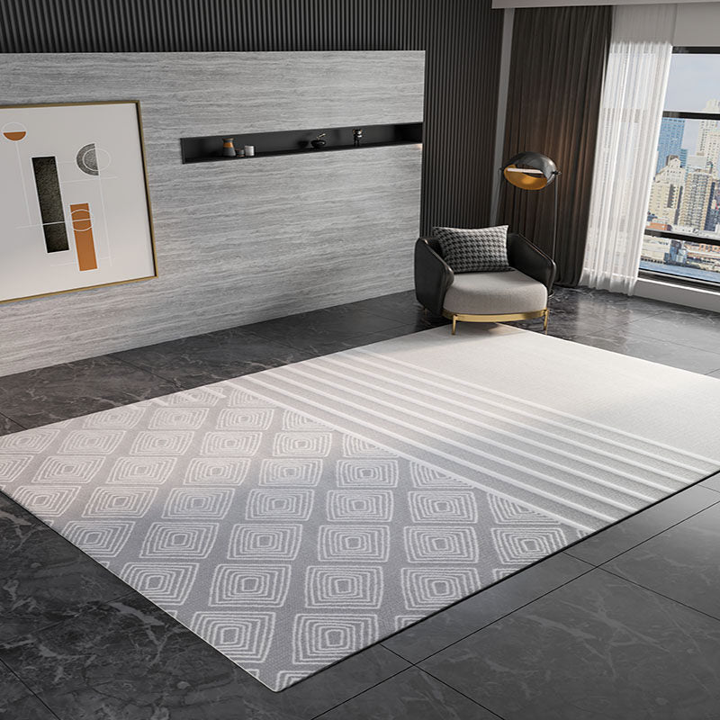 Grey Modern Area Rug Geometric Print Polyester Area Carpet Stain Resistant Rug for Home Decor