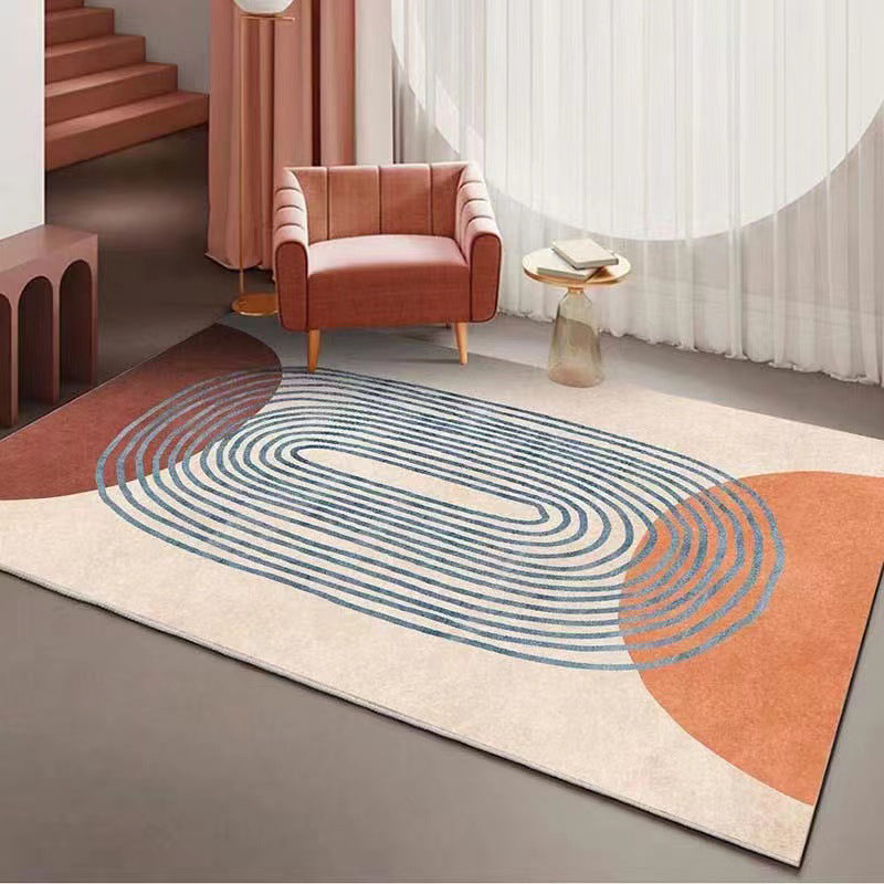 Black Modern Rug Polyester Circle Indoor Rug Non-Slip Backing Rug for Home Decor