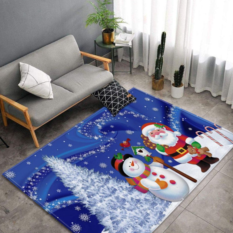 Light Blue Casual Carpet Polyester Santa Claus Carpet Non-Slip Backing Carpet for Home Decor