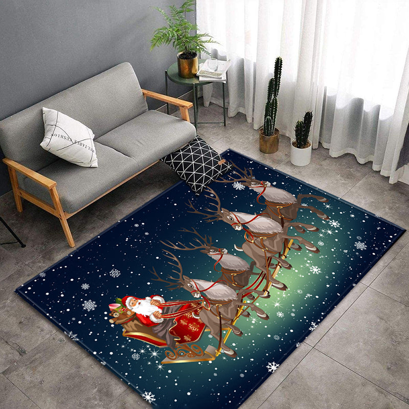 Light Blue Casual Carpet Polyester Santa Claus Carpet Non-Slip Backing Carpet for Home Decor