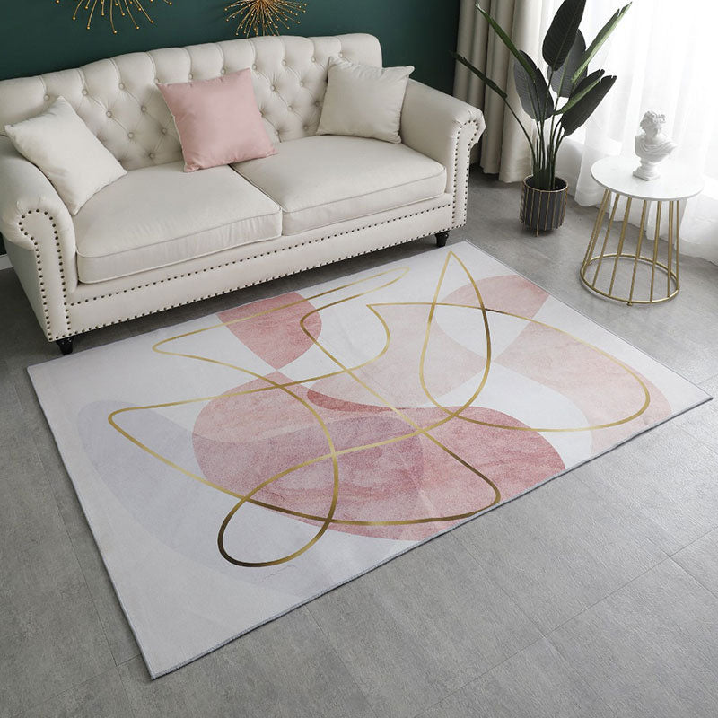 Light Pink Rug Polyester Color Block Indoor Rug Non-Slip Backing Rug for Home Decor